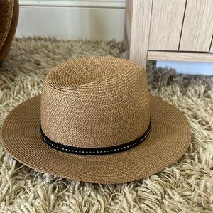 Stylish Tan Fedora Hat with Black Band
